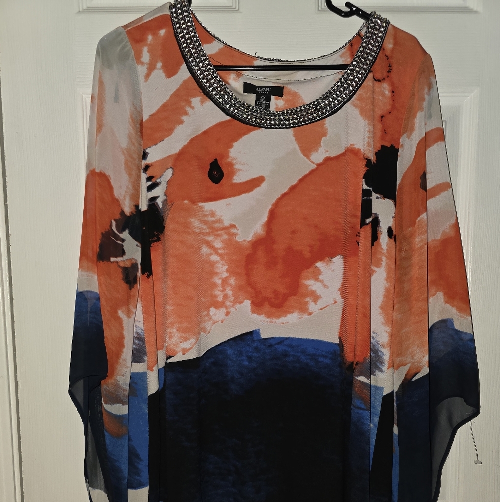 Orange and Blue Abstract Print Top